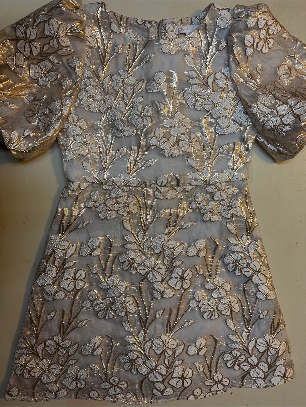 GB girls White Dress with Gold Floral Embroidery